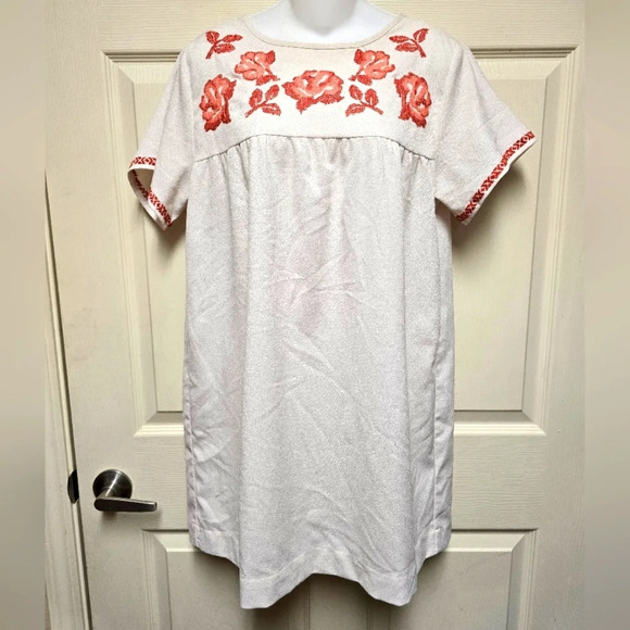 Umgee Floral Embroidered A Line Tunic Dress White Womens Bohemian Size Small - Picture 1 of 9